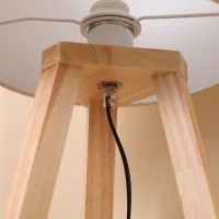 HOMCOM Tischlampe aus Holz Nachttischlampe 58 cm Tischleuchte E27-Fassung 40 W Leinen-Schirme Holzfuß Creme+Natur(m-7)