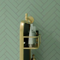 HOMCOM Badkamerspiegel met 2 Rekken, Vintage Design, 40cm x 12cm x 66cm, Goud(m-7)