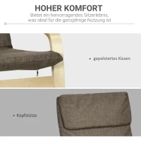 HOMCOM Fauteuil in linnenlook met hoofdsteun en armleuningen, houten frame, bruin+ naturel(m-4)