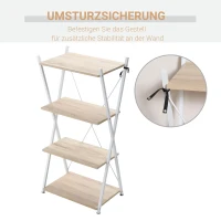 HOMCOM Bücherregal X-Form Standregal mit 4 Ebenen Aufbewahrungsregal für Wohnzimmer Schlafzimmer Küche Büro Spanplatte Metall Natur 54 x 35 x 110 cm(m-5)