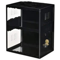 PawHut Terrarium für Reptilien, verriegelbar, Thermometer, 2 Lampenhalterungen, Wasserschale, Metall, Schwarz(m-10)