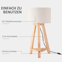 HOMCOM Tischlampe aus Holz Nachttischlampe 58 cm Tischleuchte E27-Fassung 40 W Leinen-Schirme Holzfuß Creme+Natur(m-5)