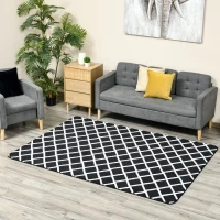 HOMCOM Teppich mit Rautenmuster, Vliesunterlage, 230 cm x 160 cm x 0,7 -0,8 cm, Schwarz + Weiß(m-2)