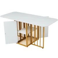 Tavolo Consolle Allungabile Multifunzionale con Cassetto, Trasformabile in 3 Forme, in Truciolato, Bianco(m-10)