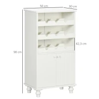 HOMCOM Weinregal mit Schrank, Weinschrank, Buffetschrank, für 9 Weinflaschen, Kiefernholz, Weiß,(m-3)