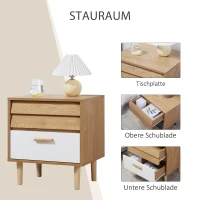 HOMCOM Beistelltisch Nachttisch Flurkommode mit Schubladen MDF Weiß+Natur 50 x 39,5 x 55 cm(m-4)