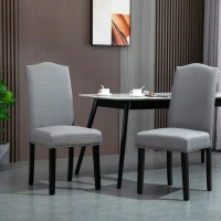 HOMCOM Esszimmerstühle 2er Set Küchenstuhl mit Rückenlehne, Sitzfläche aus Leinen, Schaumstoff, E1 MDF Kautschukholz, Grau, 47x63,5x103,5 cm(m-2)