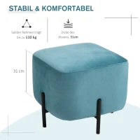 HOMCOM poef voetenbank bekleed polyester staal schuimstof turquoise 44,5 x 44,5 x 41,5 cm(m-5)