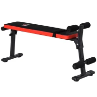 HOMCOM Hantelbank für Ganzkörpertraining Mehrzweck-Hantelbank Trainingsbank zusammenklappbar 110 kg Belastbarkeit Stahl Schwarz+Rot 125 x 35 x 60 cm(m-10)