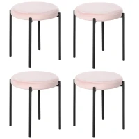 HOMCOM 4er-Set Hocker, Esszimmerhocker, Samtoptik, Rosa + Schwarz(m-1)