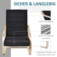 HOMCOM® Relaxsessel Ruhesessel Relaxstuhl Fernsehsessel Sessel modern Balkon verstellbares Fußteil Auflage Holz Schwarz 66,5 x 81 x 100cm(m-10)