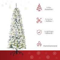 HOMCOM künstlicher Weihnachtsbaum mit LED-Leuchten Christbaum Tannenbaum PVC Metall Grün+Weiß Ø60 x 180 cm(m-4)
