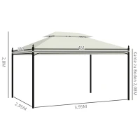 Outsunny Paviljoen tuinpaviljoen feest partytent dubbel dak tuintent 3 x 4 m Wit(m-3)