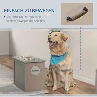 PawHut Voederstation Verhoogde voerbakken 1 opbergruimte 2 roestvrijstalen voerbakken, 60 cm x 30 cm x 41 cm, Grijs(m-7)