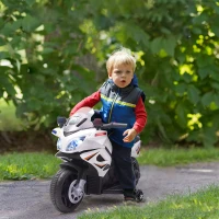HOMCOM Kinder Polizei Elektromotorrad Polizeimotorrad Elektroauto Kinderwagen für 18 bis 36 Monaten mit 2 Scheinwerfer Polizeilichter Elektroquad Weiß+Schwarz 69 x 39 x 43 cm(m-2)