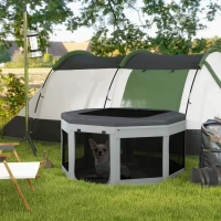 PawHut Welpenauslauf Welpengitter, rozkładany, 4 kołki do ziemi, 124 cm x 124 cm x 62cm, Szary(m-2)