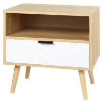 HOMCOM Mesa de Cabeceira de Estilo Moderno Mesa Auxiliar com 1 Gaveta e 1 Prateleira Aberta para Quarto 50x39,5x49,5 cm Natural(m-11)