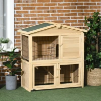 PawHut Kleintierstall mit Freilauf Kleintierkäfig Kleintiergehege für draußen Kleintierhaus mit Rampe Meerschweinchenstall winterfest Tannenholz Natur 98 x 54 x 100 cm(m-2)