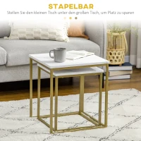 HOMCOM 2-stuks Bijzettafelset, Stapelbare Bijzettafels, Tafelblad met Marmerlook, Goud + Wit(m-4)
