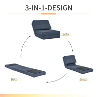 HOMCOM 3-in-1 vloerbank, opvouwbaar, linnen look, donkerblauw, 61 x 73 x 58 cm(m-5)