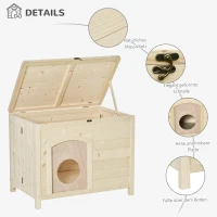 PawHut Hundehütte Hundehaus faltbar Haustierhaus katzenhaus Massivholz Natur 78 x 51 x 62 cm(m-6)