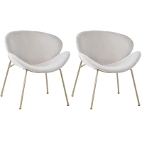 Set di 2 Sedie Imbottite in tessuto effetto velluto con Gambe in Metallo Dorato, Beige(m-2)