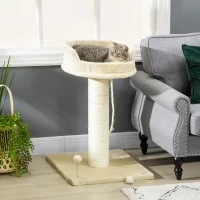 PawHut Kattenboom met krabpaal en kattenbed, inclusief kattenspeelgoed, 55 x 55 x 83 cm, Beige(m-2)