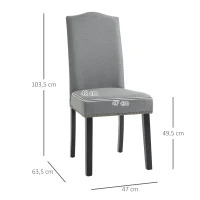 HOMCOM Esszimmerstühle 2er Set Küchenstuhl mit Rückenlehne, Sitzfläche aus Leinen, Schaumstoff, E1 MDF Kautschukholz, Grau, 47x63,5x103,5 cm(m-3)