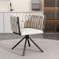 Sedia da Pranzo in tessuto effetto velluto Girevole a 360° con Design Ergonomico e Struttura in Metallo per Sala da Pranzo,  Beige(m-4)