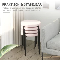 HOMCOM 4er-Set Hocker, Esszimmerhocker, Samtoptik, Rosa + Schwarz(m-6)