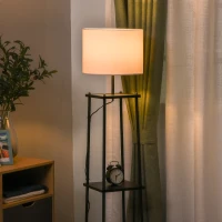 HOMCOM Stehlampe mit Regal Standleuchte Lampe Sockel E27 Polyester Stahl MDF Schwarz+Weiß 34,5 x 34,5 x 150 cm(m-8)