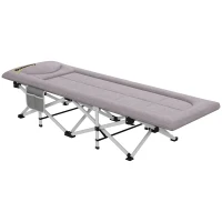 Outsunny Veldbed, Campingbed, opvouwbaar, zacht, tot 200 kg, roestvrij stalen frame, 200x65x42cm, Grijs(m-10)
