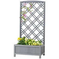 Outsunny  Hochbeet Blumenständer Garten Pflanzkasten mit Rankgitter Holz Rankkasten Grau 60 x 30 x 122,5 cm(m-1)