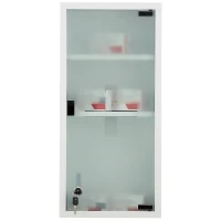 HOMCOM Medizinschrank Arzneischrank Medikamentenschrank mit 3 Ebenen Erste-Hilfe-Schrank mit Schloss Apothekerschrank mit Mattglastür Stahl Weiß 27 x 57 x 12 cm(m-7)