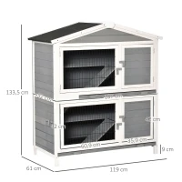 PawHut Kleintierstall 2 Ebenen Design Zwergkaninchenstall Kleintierkäfig mit Rampe Kleintier Tannenholz Hellgrau+Weiß+Schwarz 119 x 61 x 133,5 cm(m-3)