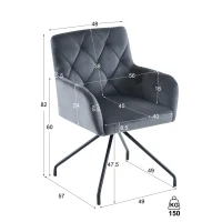 Set di 2 Sedie da Pranzo in tessuto effetto velluto con Motivo a Diamante, Sedie Imbottite Moderne con Gambe in Metallo, 49x57x82 cm, Grigio(m-3)