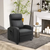 HOMCOM Recliner Armchair, Massage Faux Leather Push Back Reclining Chair with Adjustable Leg Rest, Side Pocket, for Home Living Room Theatre, Black(m-2)