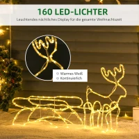 Outsunny Rentier-Motivleuchte Weihnachtsdekoraton, LED-Lichter, 103 cm x 21,5 cm x 44 cm, Weiß(m-5)