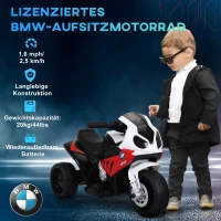 HOMCOM Elektro Kindermotorrad BMW S1000RR Elektromotorrad mit Musik, Scheinwerfer, Kinder Elektro Motorrad für Kinder von 18-36 Monaten Rot(m-5)