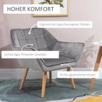HOMCOM Relaxfauteuil Scandinavisch Design Leesstoel Accentfauteuil, Gestikt, 64 cm x 62 cm x 72,5 cm. Grijs(m-4)