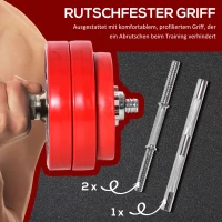 HOMCOM dumbbell et 20 kg 2-IN-1 dumbbells & barbells verstelbaar gewichtheffen voor thuis fitness spier staal PP-kunststof rood + zwart 21,5 x 21,5 x 3,8 cm(m-7)