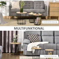 HOMCOM Couchtisch Beistelltisch 3-teilig Nachttisch Korbtisch mit abnehmbaren Deckel mit durchbrochenes modernes Design Satztisch Wohnzimmer Schlafzimmer Metall MDF Naturholz+Schwarz  Ø42 x 45H cm(m-6)