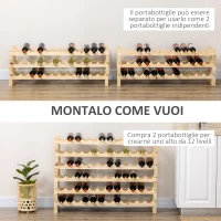 HOMCOM Scaffale Portabottiglie in Legno di Abete, Cantinetta Portabottiglie con 6 Ripiani per 72 Bottiglie e Peso Massimo 100 kg, 114x28x85 cm, Legno Naturale(m-5)