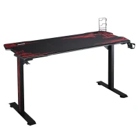 HOMCOM Gaming-tafel PC-tafel bureau met koptelefoonhaak bekerhouder computertafel metaal MDF zwart + rood 140 x 70 x 77 cm(m-10)