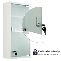 HOMCOM Medizinschrank Arzneischrank Medikamentenschrank mit 3 Ebenen Erste-Hilfe-Schrank mit Schloss Apothekerschrank mit Mattglastür Stahl Weiß 27 x 57 x 12 cm(m-6)