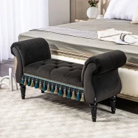HOMCOM Ławka Tapicerowana, Ławka, Vintage Design, do 150 kg, 117x40x58 cm, Ciemnoszary(m-2)
