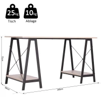 Vinsetto Computertisch Bürotisch Schreibtisch Arbeitstisch Esstisch 2 Regale MDF + Metall Natur+ Schwarz 140 x 60 x 75 cm(m-3)
