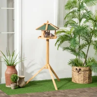 PawHut Vogelhaus, Futterhaus mit Ständer, herausnehmbare Futterschale, 77 cm x 77 cm x 126 cm, Gelb + Grün(m-2)