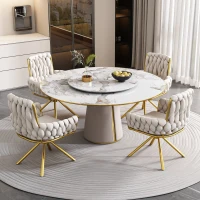 Set di 2 Sedie Imbottite in tessuto effetto velluto con Funzione Girevole a 360°, Schienale Alto e Braccioli, Struttura in Acciaio, Beige(m-4)