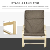 HOMCOM Fauteuil in linnenlook met hoofdsteun en armleuningen, houten frame, bruin+ naturel(m-5)
